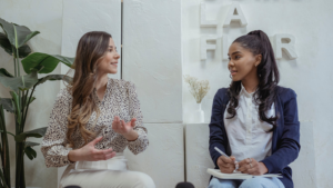 Two people having a friendly conversation